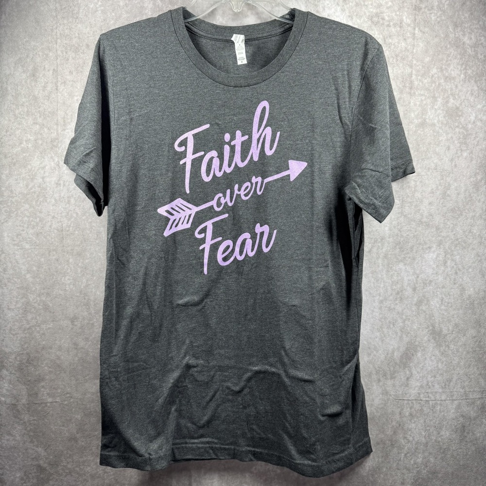 Bella Canvas Shirt Womens Medium Gray Faith Over Fear Graphic Tee Christian